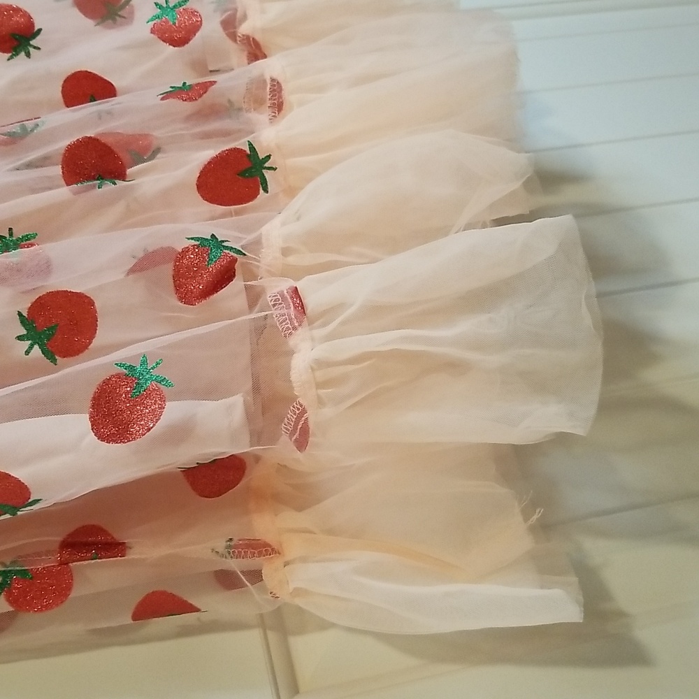 Charming Tulle Dress W/Glitter Strawberries By Retro Stage Size Large (8) NWT - Picture 6 of 16